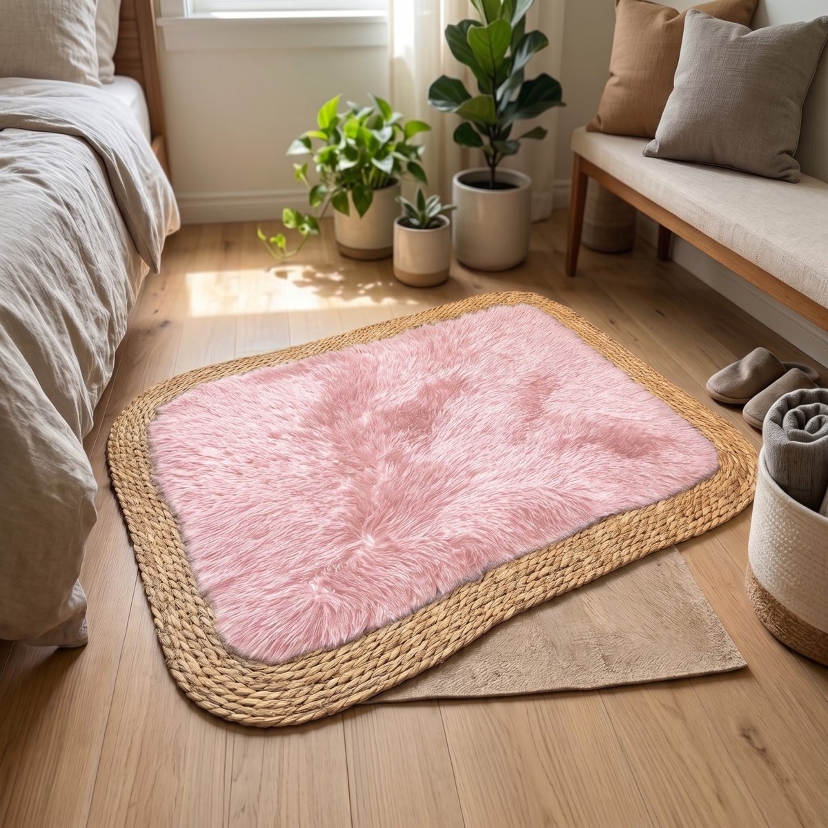 دعاسة قش وفرو مستطيل 100×70 سم - Rekaz Home