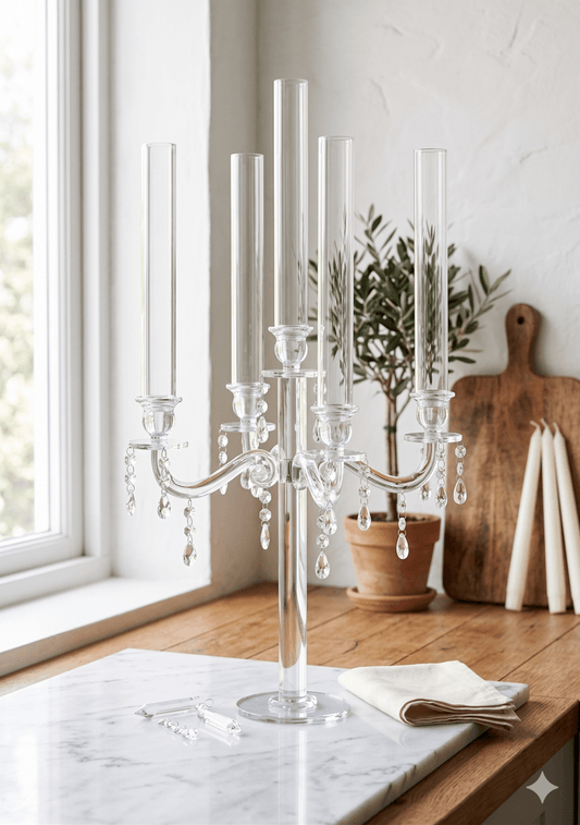 شمعدان كريستال خماسي كبير 80 سم - Rekaz Home