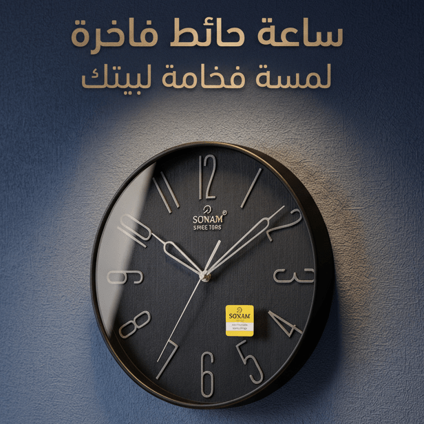 ساعة حائط مربعة براند SONAM 30سم - Rekaz Home