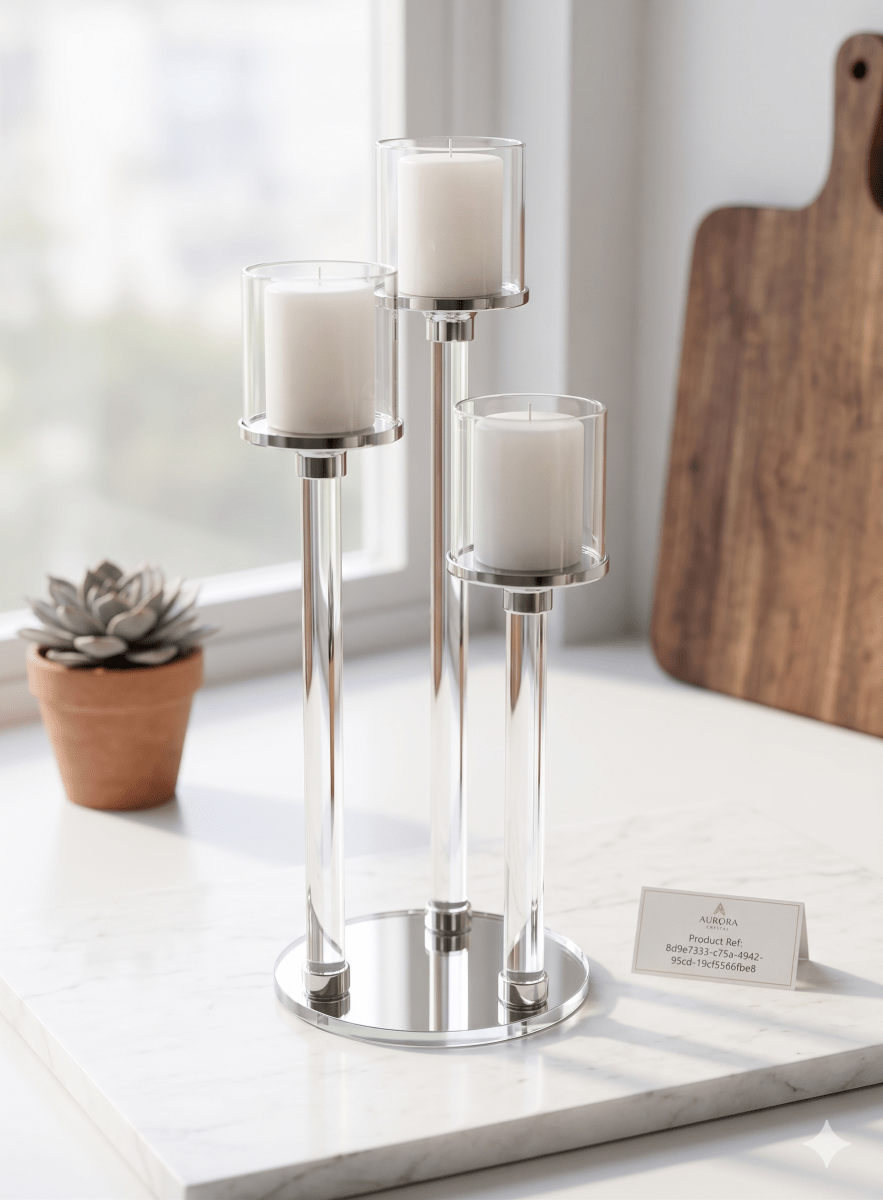 شمعدان كريستال ثلاثي سلفر 40 سم - Rekaz Home
