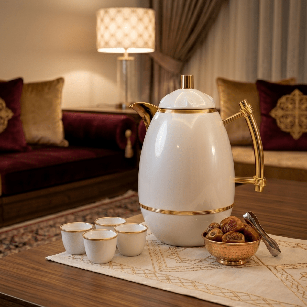 دلة قهوة رويال | موديل عقيق | 1 لتر | أبيض وذهبي - Rekaz Home