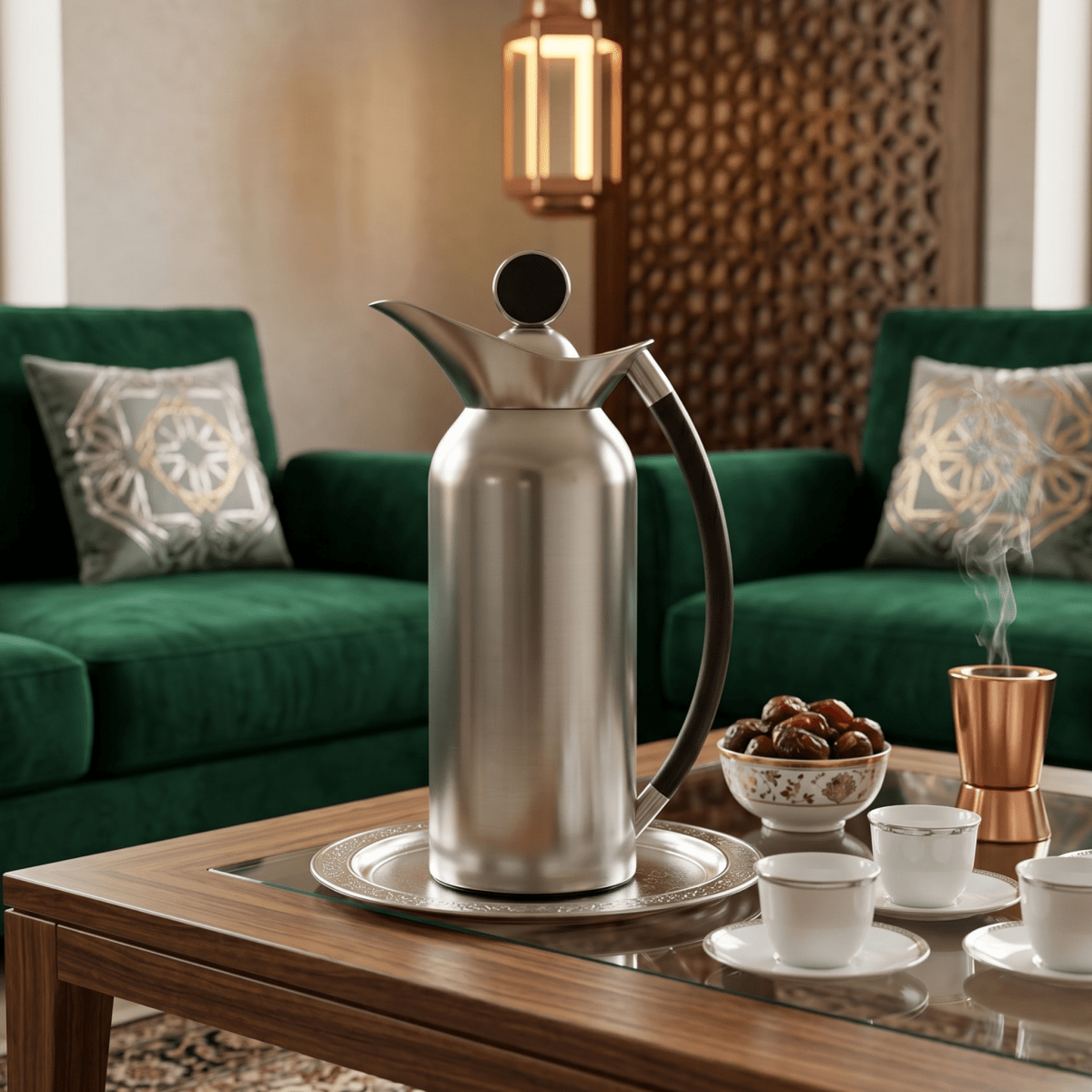 دلة قهوة رويال |موديل رقٌي | 1ل | فضي غير لامع بيد خشبية - Rekaz Home