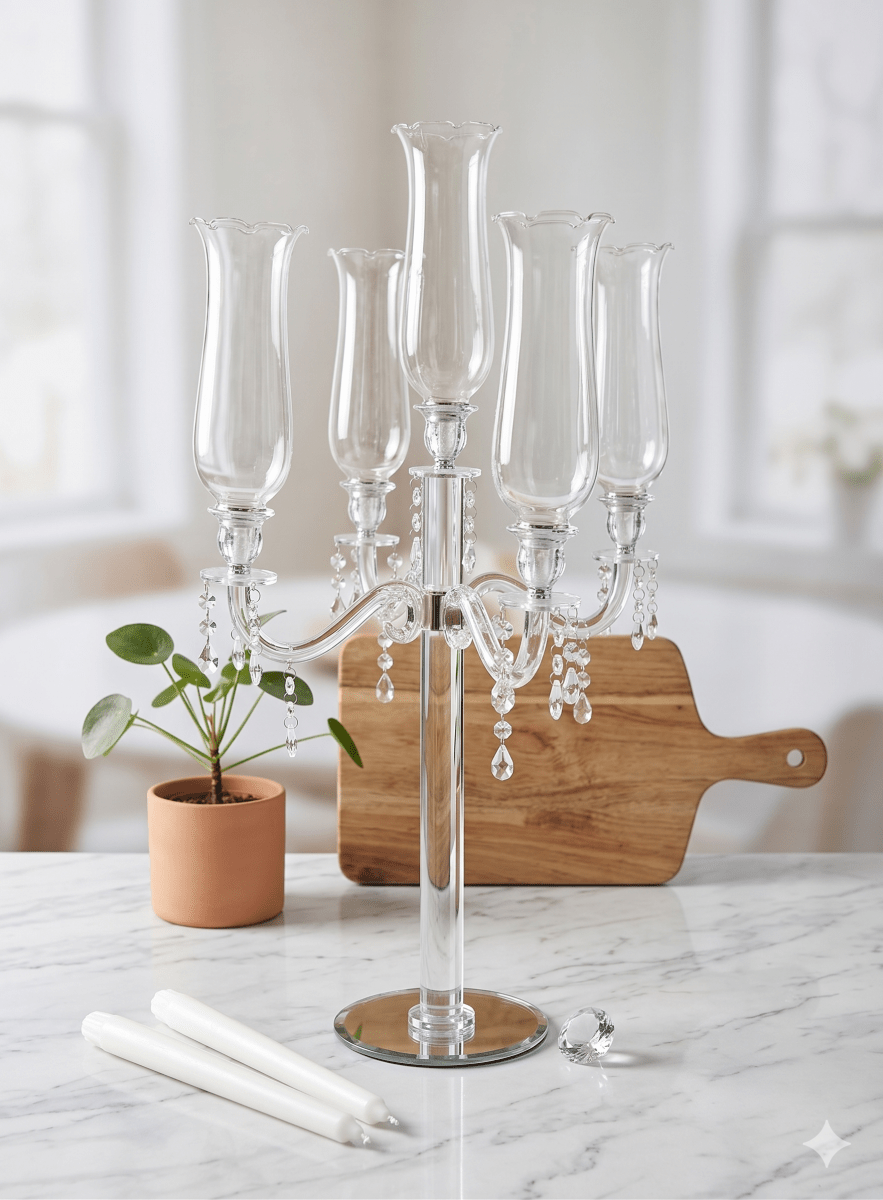 شمعدان كريستال خماسي كبير 90 سم - Rekaz Home