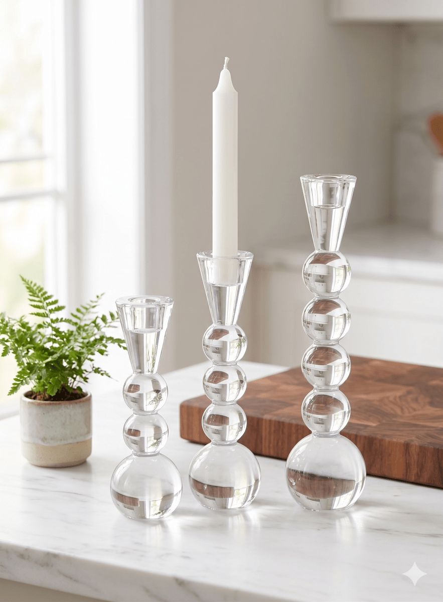 شمعدان كريستال 3 احجام طابات - Rekaz Home