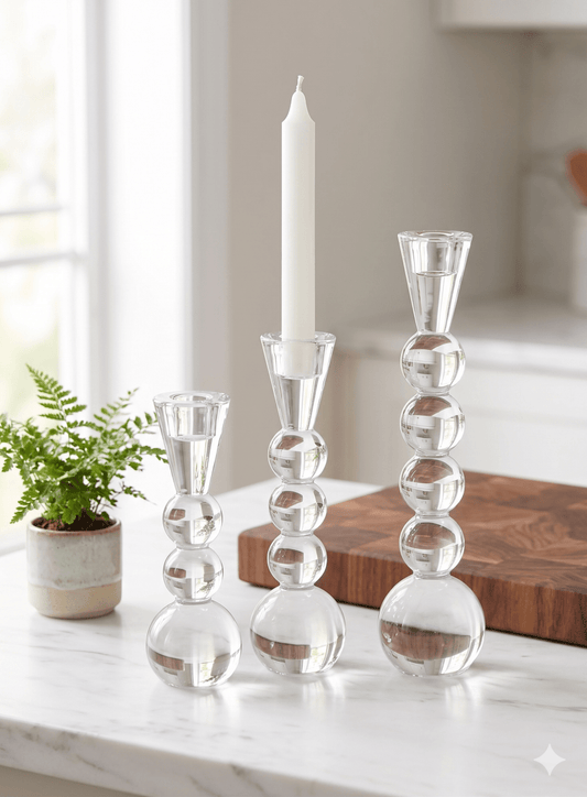 شمعدان كريستال 3 احجام طابات - Rekaz Home