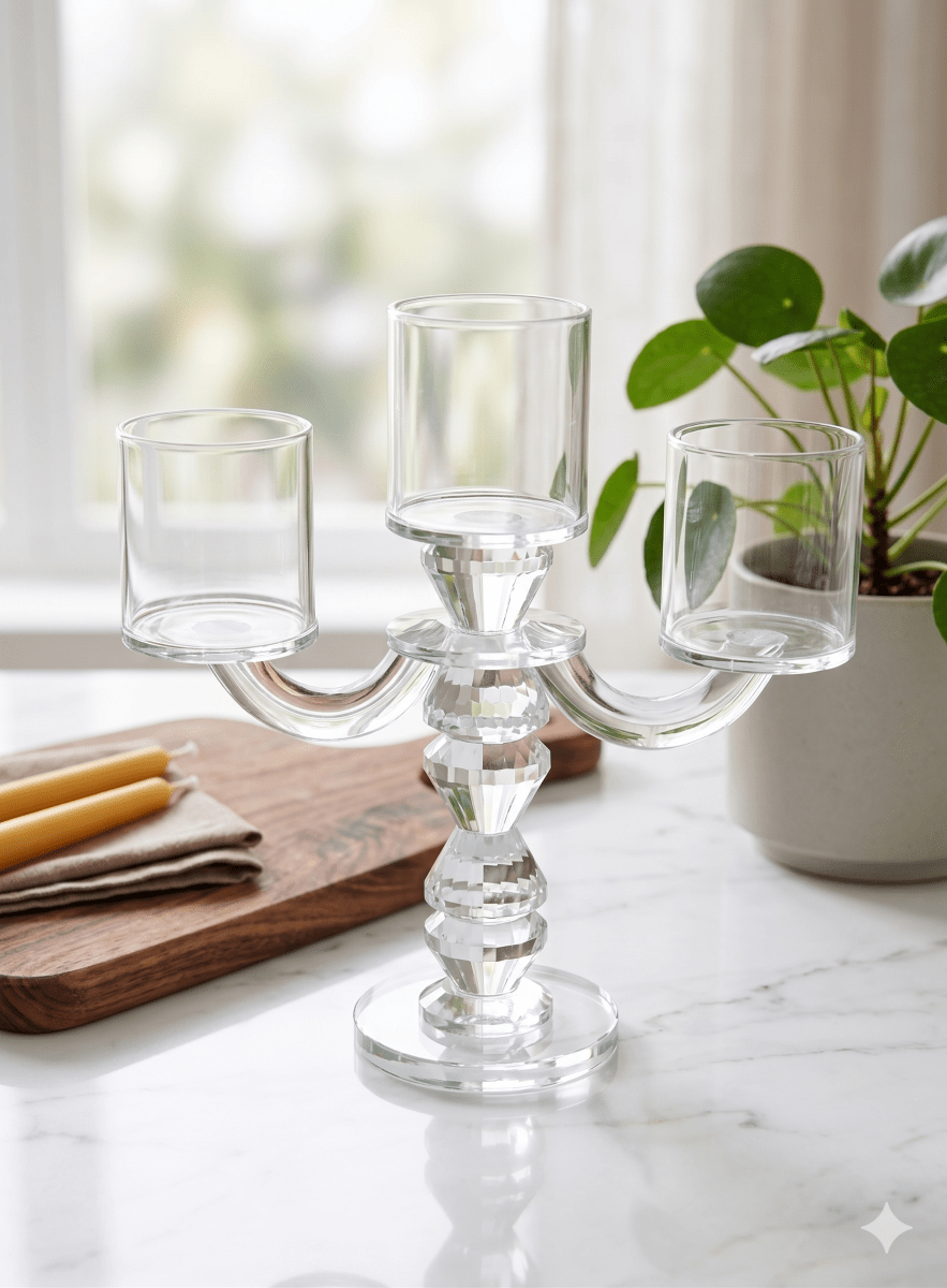 شمعدان كريستال ثلاثي 24سم - Rekaz Home