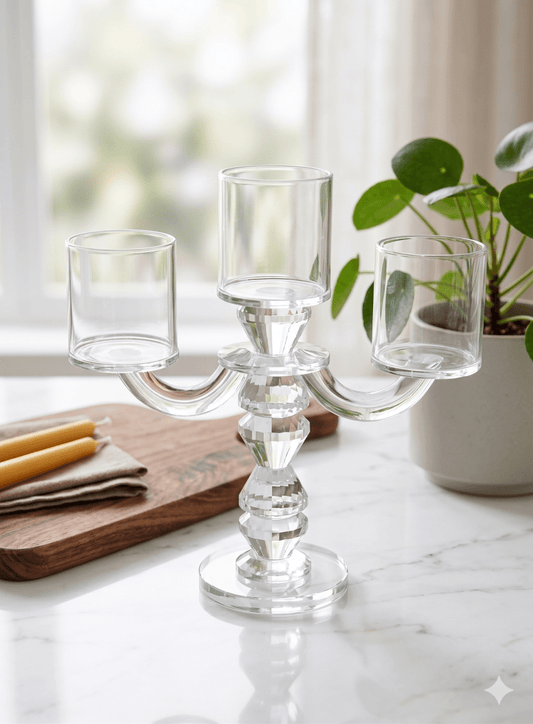 شمعدان كريستال ثلاثي 24سم - Rekaz Home