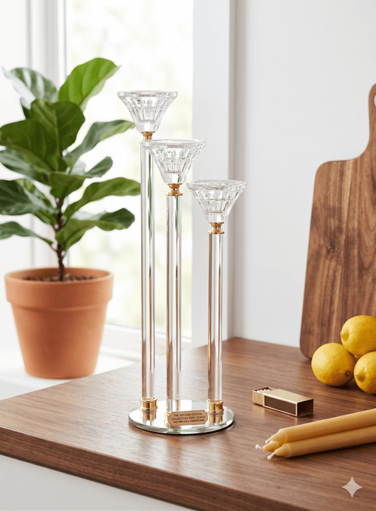 شمعدان كريستال ثلاثي مذهب 40 سم - Rekaz Home