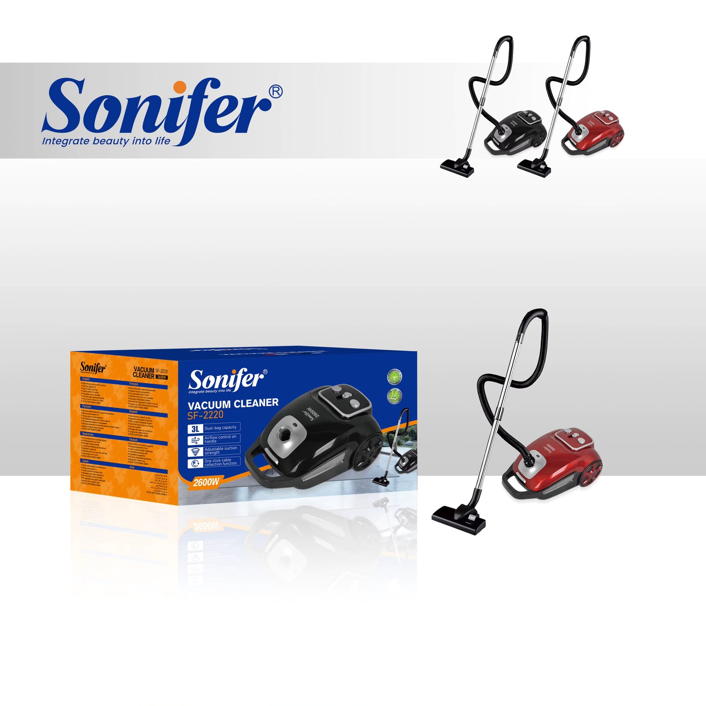 مكنسة كهربائية 2600 واط 3 لتر من براند SONIFER