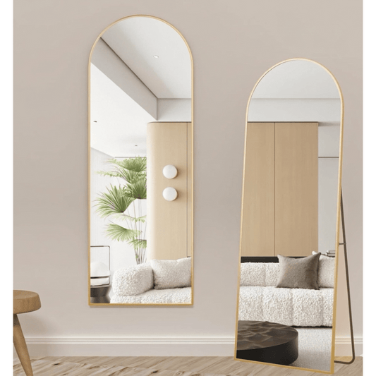 مرآة بإطار ألمنيوم فاخر بقاعدة ذهبية - Rekaz Home