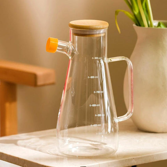 ابريق زيت زجاج غطاء خشب 900 مل - Rekaz Home