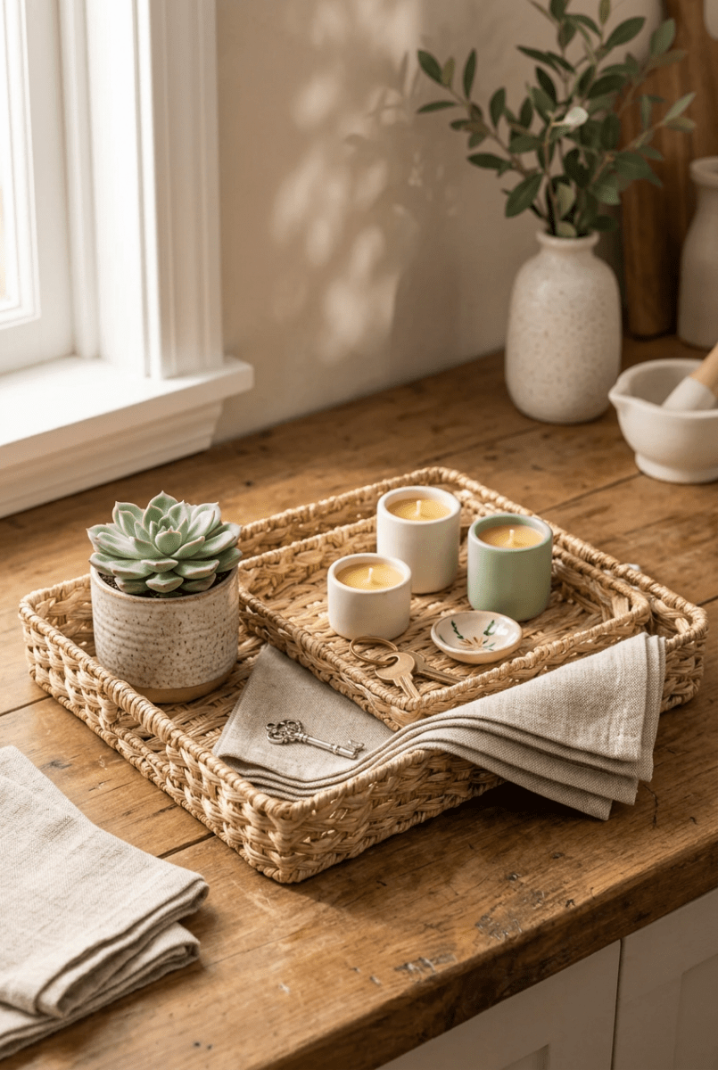 طقم صواني قش صناعي عدد 3 مستطيل - Rekaz Home