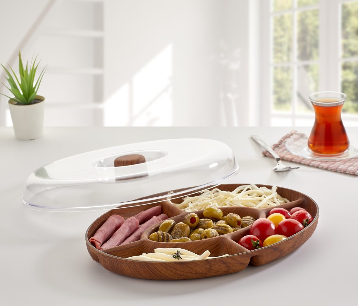 طقم إفطار من خشب إيفلين بتشطيب خشبي من نوع طوكيو نات - Rekaz Home