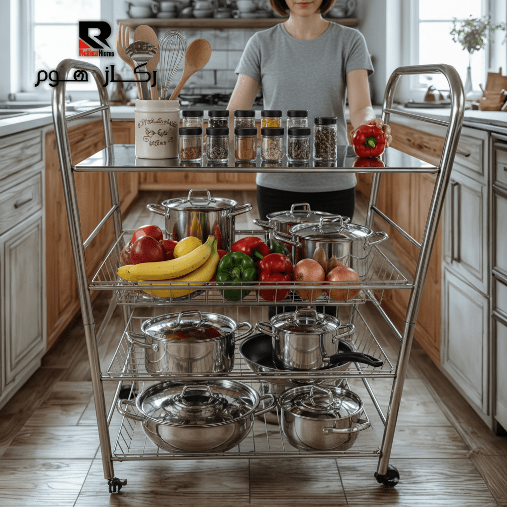 ستاند مطبخ ترولي ستانلس ستيل 4 طبقات - Rekaz Home