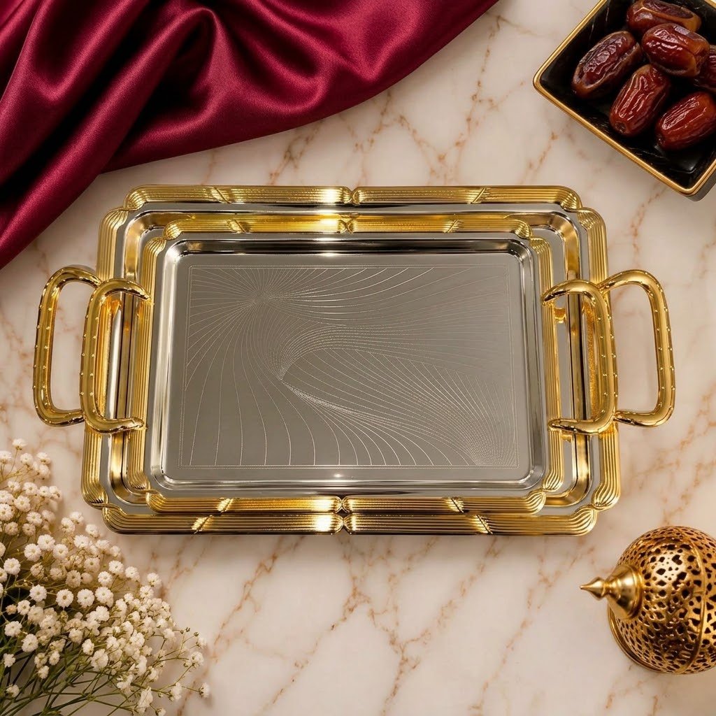 طقم صواني ضيافة مستطيل فاخر من كاسيلا - Rekaz Home