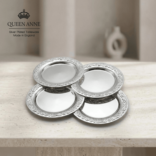 طقم صحون ضيافة / معمول 14 سم عدد 4 فضة من Queen Anne - Rekaz Home