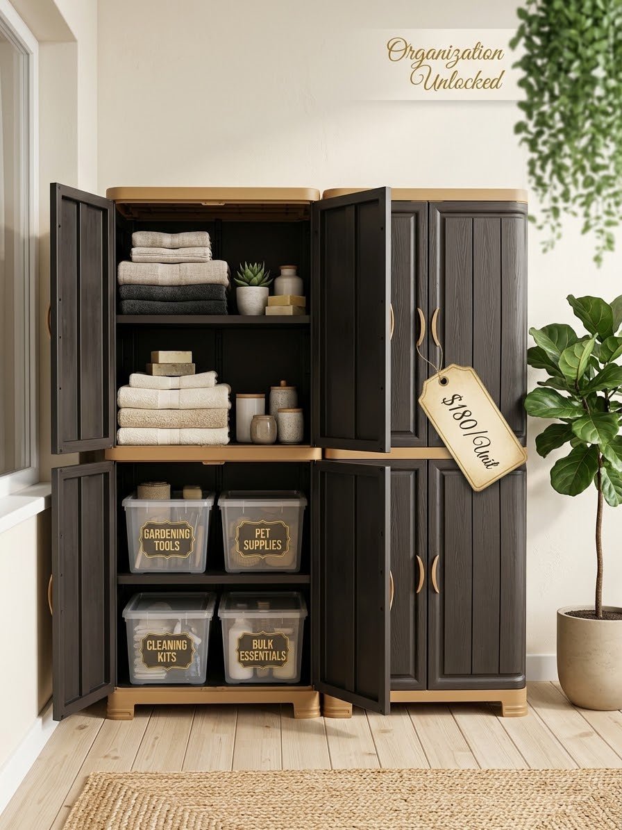 خزانة بلاستيكية طابقين بتصميم خشابي مميز من بيت المقدس ارفف - Rekaz Home