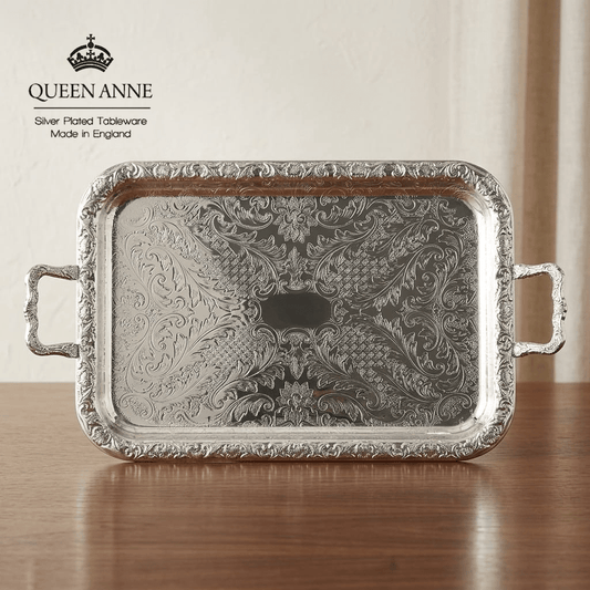 صينية ضيافة مستطيلة فضة من Queen Anne - Rekaz Home