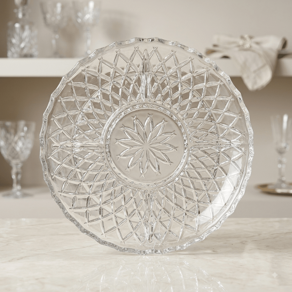 جاط ضيافة زجاج دائري مقسم 28 سم - Rekaz Home