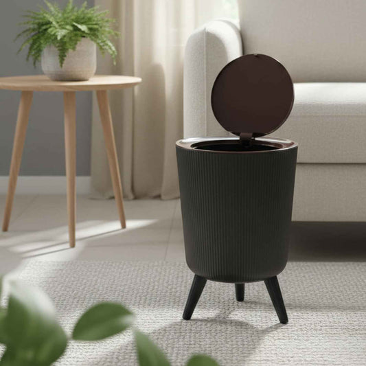 Push-lid waste bin, wood-colored