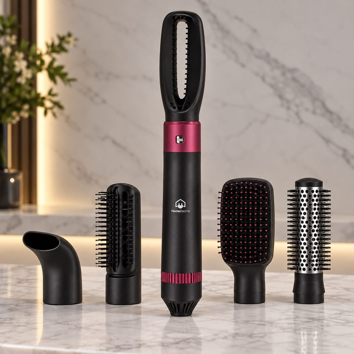 Home electric طقم سشوار 5في1, 1000W, Black & Pink - Rekaz Home