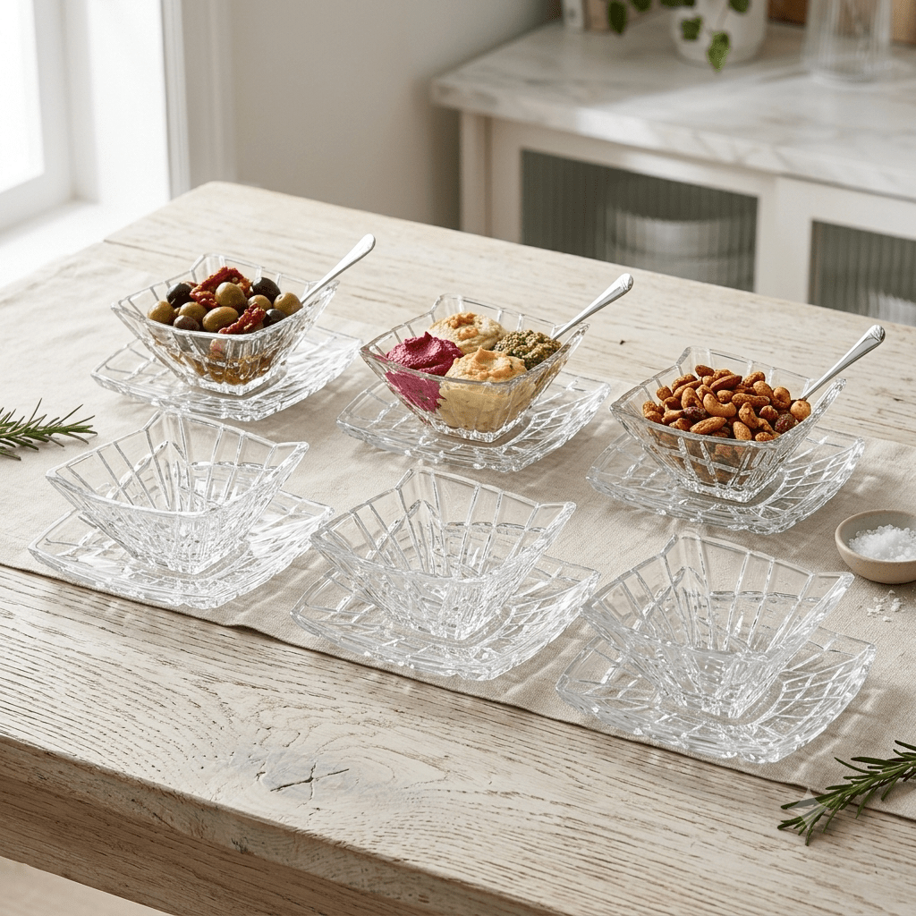 طقم ضيافة زجاجي فاخر للحلى والمكسرات عدد 6 - Rekaz Home