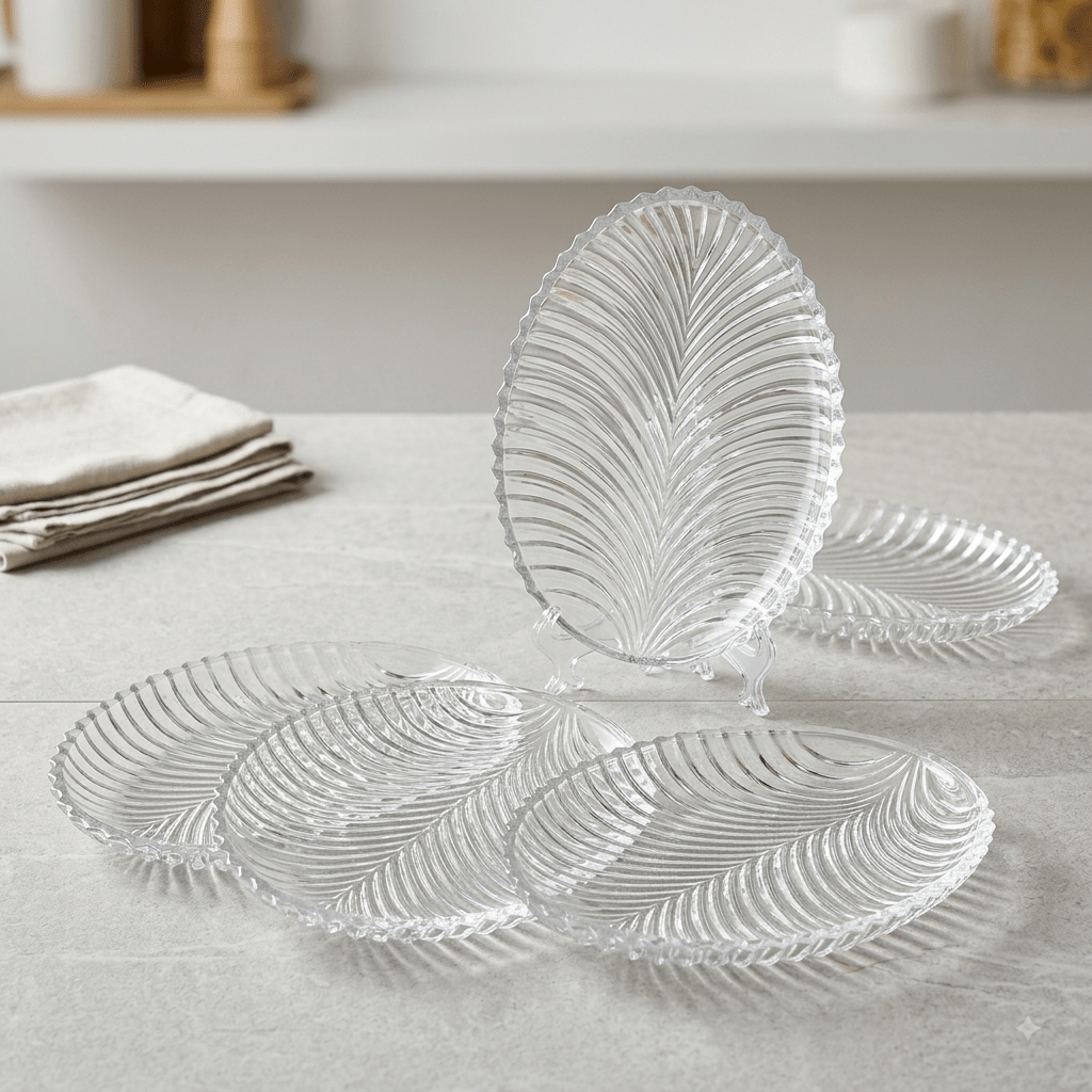 طقم صحون حلويات بيضاوي زجاج 18 سم عدد 6 - Rekaz Home