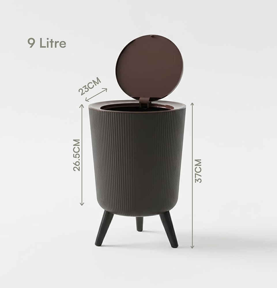 Push-lid waste bin, wood-colored