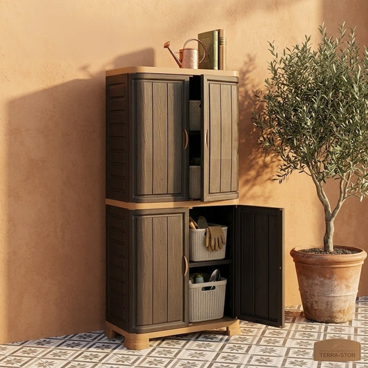 خزانة بلاستيكية طابقين بتصميم خشابي مميز من بيت المقدس ارفف - Rekaz Home