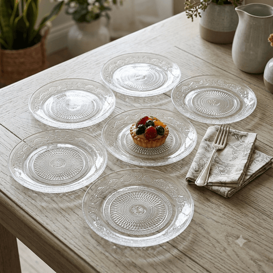 طقم صحون حلويات دائري زجاج 14 سم عدد 6 - Rekaz Home