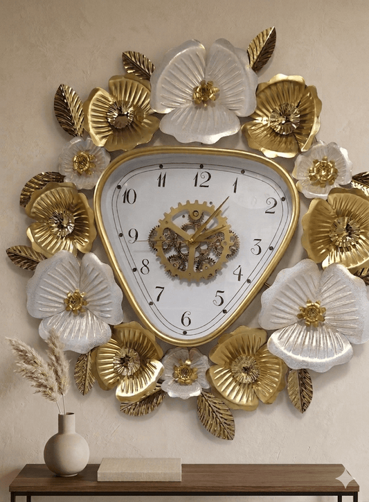 ساعة حائط ديكور مذهب متحركة 75*80 سم - Rekaz Home