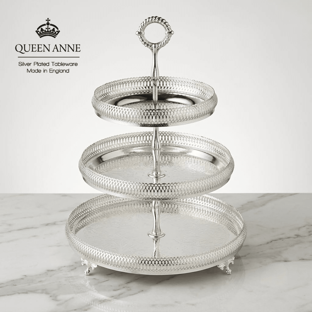 مضيفة 3 طوابق فضة بيد من Queen Anne - Rekaz Home
