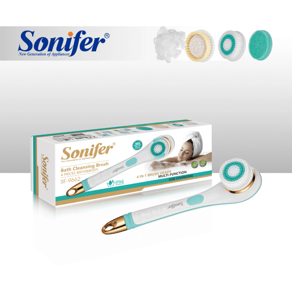 فرشاة للاستحمام شحن 4 انواع ليف وفراشي SONIFER - Rekaz Home