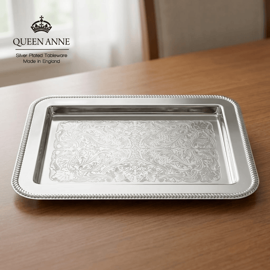 صينية ضيافة مستطيلة فضة من Queen Anne - Rekaz Home