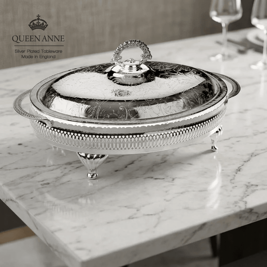 شفندش / مضيفة بغطاء بيضاوي 1 لتر فضة من Queen Anne - Rekaz Home