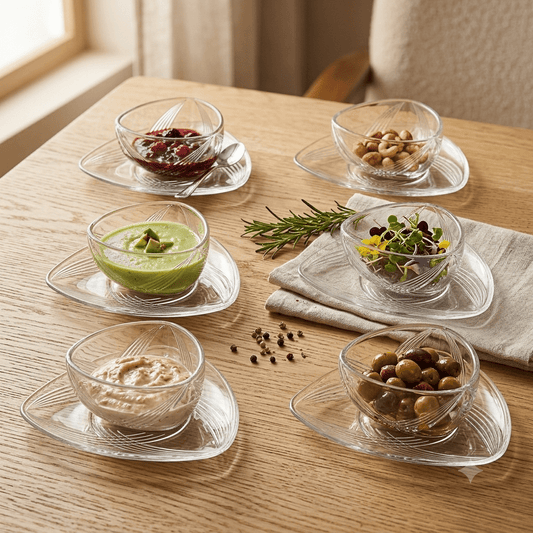 طقم ضيافة زجاجي فاخر للحلى والمكسرات عدد 6 - Rekaz Home