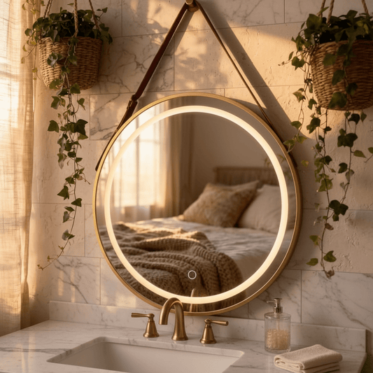مرايا دائري فريم المنيوم مذهب 50 سم انارة LED - Rekaz Home