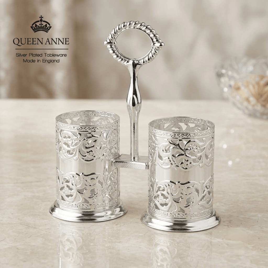 حاملة معالق و شوك مزدوجة فضة من Queen Anne - Rekaz Home
