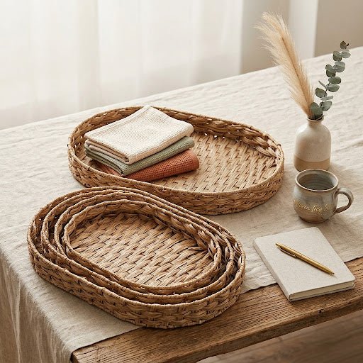طقم صواني قش صناعي عدد 3 بيضاوي - Rekaz Home