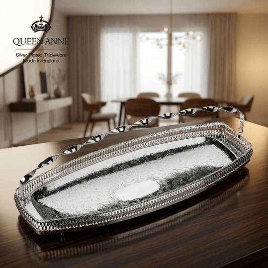 مضيفة مستطيلة فضة بيد من Queen Anne - Rekaz Home